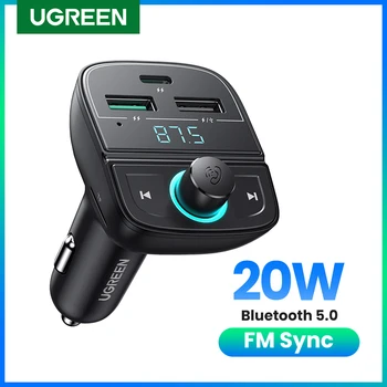 UGREEN Bluetooth-FM-Transmitter-Car Charger for iPhone 14 13 12 QC3.0 5.0 Bluetooth Juhtmevaba Raadio Adapter Dual-USB-kiirlaadija