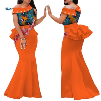 Aafrika Prindi Kleidid Naistele Bazin Riche Applique Draped Pikad Kleidid Pool Vestidos Traditsioonilise Aafrika Riided WY444