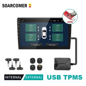 Android TPMS USB rehvirõhu Jälgimise Süsteem Varurehv Sisemine Väline Andur, Auto, Raadio, DVD-Mängija, Temperatuuri Alarm