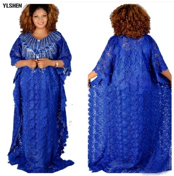 Super size Aafrika kleidid naistele Dashiki Boubou mood Vees lahustuv pits lahti seelik pärlitest tikand pikk aafrika kleit Pilt 2