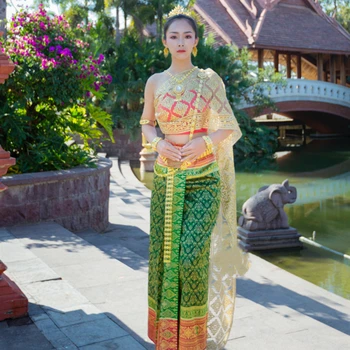 Traditsioonilised Rõivad Naistele Kagu-Aasia Riided Kõrge Kvaliteedi Pruunistavate Ahom Shan Dai Custuome Top Seelik Komplekti Tai Kleit Pilt 2