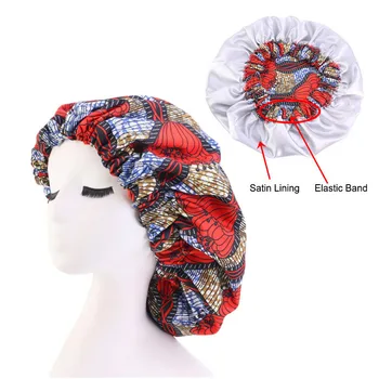 Uued Extra Suured Satiin Vooderdatud Bonnets Aafrika Muster Prindi Riie Ankara Bonnets Öösel Magada Müts Daamid Turban Peakatet Müts Pilt 2
